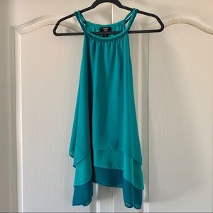 COMO BLACK PETITE Blue Green Flowy High Neck Sleeveless Tunic